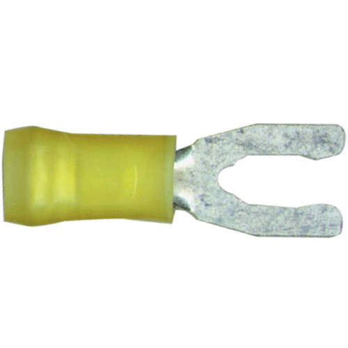 12-10 AWG, #8 Stud Size, Long Spring Fork Terminal, Nylon Insulation 12-10 AWG, #8 Stud Size, Long Spring Fork Terminal, Nylon Insulation