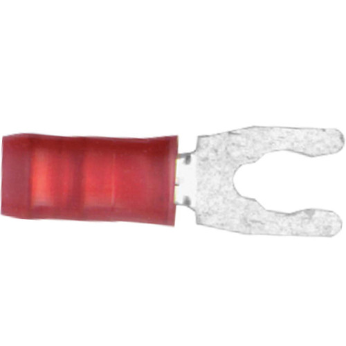 22-16 AWG, #6 Stud Size, Short Spring Fork Terminal, Nylon Insulation 22-16 AWG, #6 Stud Size, Short Spring Fork Terminal, Nylon Insulation