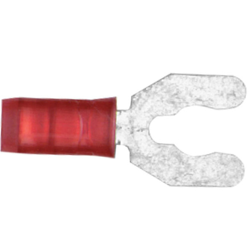 22-16 AWG, #8 Stud Size, Short Spring Fork Terminal, Nylon Insulation 22-16 AWG, #8 Stud Size, Short Spring Fork Terminal, Nylon Insulation