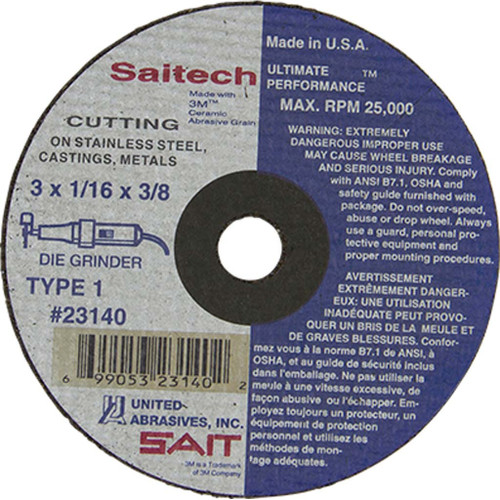 3" High Performance Cut-Off Wheels - 1/16" Width, 1/4" Bore 3" High Performance Cut-Off Wheels - 1/16" Width, 1/4" Bore