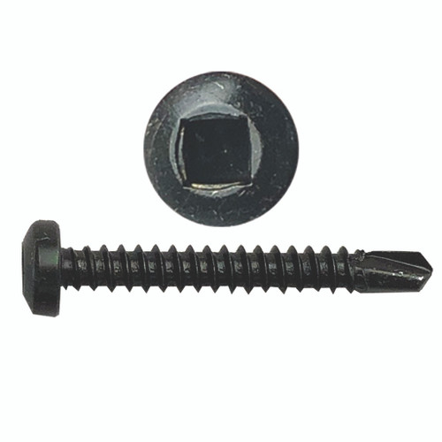 #10-24 x 3/4" Square Drive Pan Head Drill Point Screw, Black Zinc Oxide