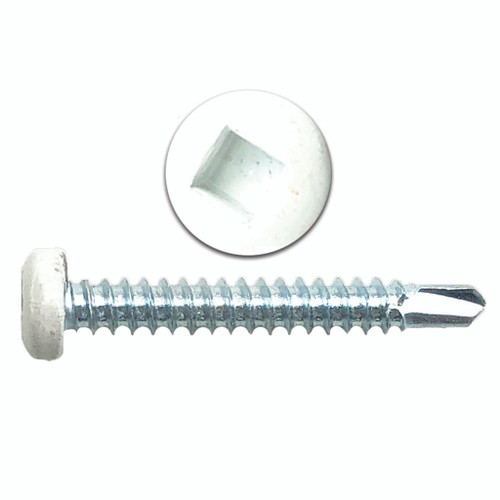 #8-18 x 3/4" Square Drive Pan Head Drill Point Screw, Zinc Plated w/ White Head