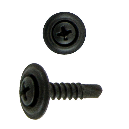 #8 x 1-1/4" Phillips Oval Loose Washer Head Self Drill Screw, Black Phosphate