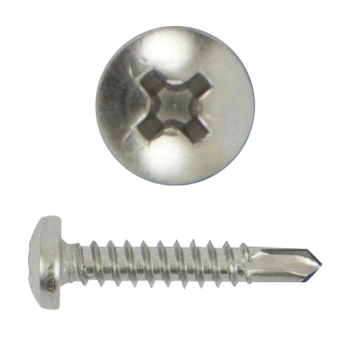 #14 x 3/4" Phillips Pan Head Drill Point Screw, T-410 Stainless Steel