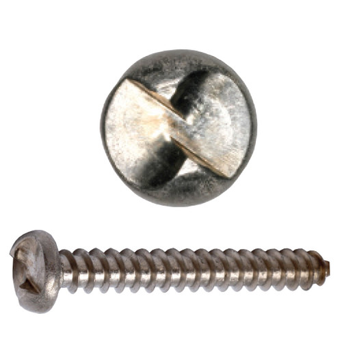 #14-10 x 1-1/4" Round Head “One Way” Slotted Sheet Metal Screw, 18-8 Stainless Steel #14-10 x 1-1/4" Round Head “One Way” Slotted Sheet Metal Screw, 18-8 Stainless Steel