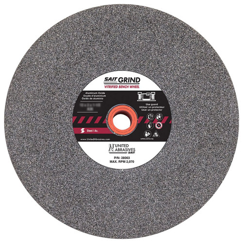 10" Aluminum Oxide Bench Wheel - 1-1/4" Width, 36 Grit
