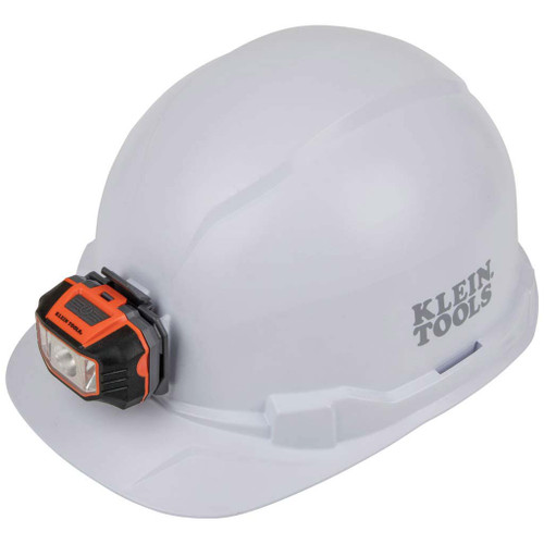 Hard Hat, Non-Vented, Cap Style with Headlamp, White Hard Hat, Non-Vented, Cap Style with Headlamp, White