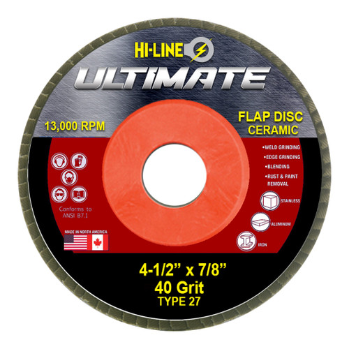 4-1/2", 40 Grit Flap Disc- Hi-Line 4-1/2", 40 Grit Flap Disc- Hi-Line