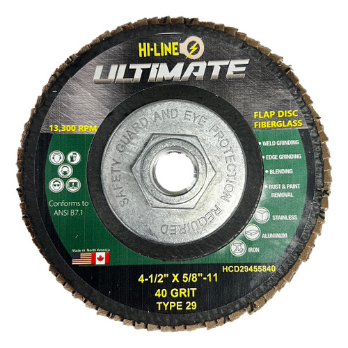 4-1/2", 40 Grit Ultimate Hi-Line Flap Disc with Zinc Hub 4-1/2", 40 Grit Ultimate Hi-Line Flap Disc with Zinc Hub