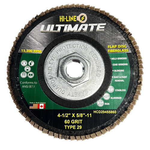 4-1/2", 60 Grit Ultimate Hi-Line Flap Disc with Zinc Hub 4-1/2", 60 Grit Ultimate Hi-Line Flap Disc with Zinc Hub