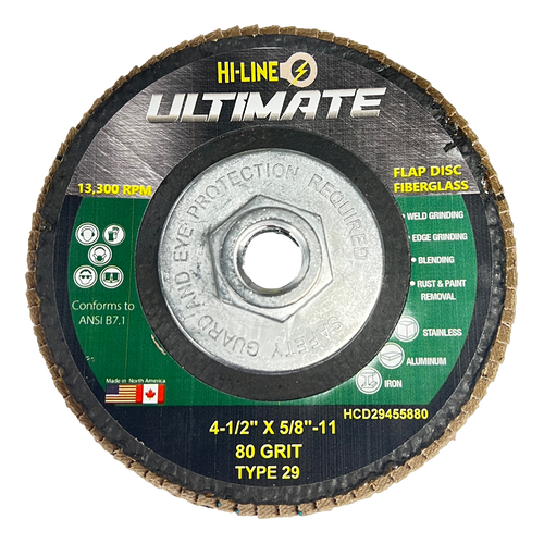 4-1/2", 80 Grit Ultimate Hi-Line Flap Disc with Zinc Hub 4-1/2", 80 Grit Ultimate Hi-Line Flap Disc with Zinc Hub