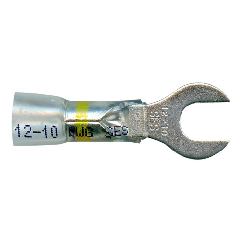 12-10 AWG, Fork, 1/4" Stud, Crimp-N-Seal Crystal Clear Window