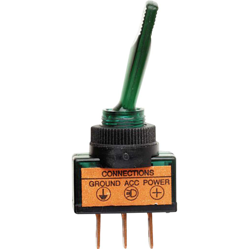 20 AMP, 12 VDC Green, Illuminated Toggle Switch - Hi-Line Inc.