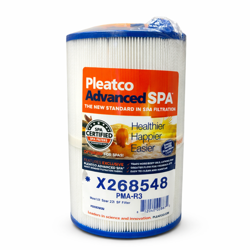 Pleatco PMA-R3 spa filter cartridge, also known as X268548, replacement for X268535. 5-inch diameter spa filter with female threaded bottom for hot tub and spa filtration.
