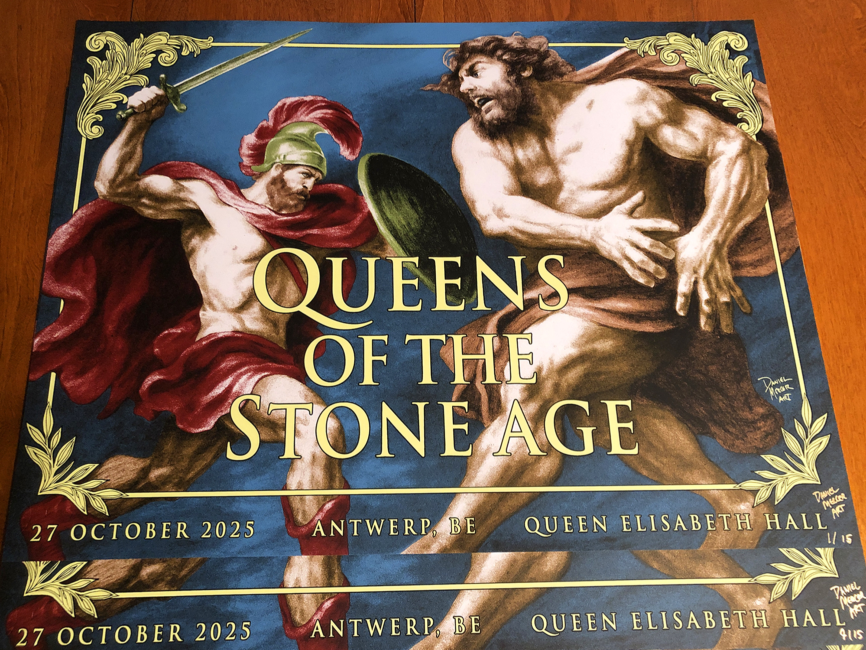 Queens of the Stone Age Antwerp 2025 Gold Foil Tour Poster — Artist-Signed Limited Edition by Daniel Mercer