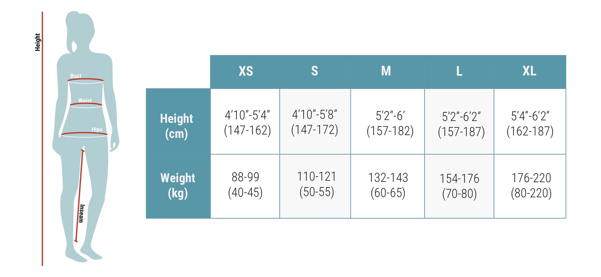 Women's size chart in inches  Womens size chart, Size chart, Womens sizes