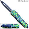 3D Skull with Green & Yellow Cannabis Leaves Double Edge OTF Knife