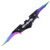  Double Bladed Spring Assisted Black Bat Pocket Knife Rainbow Blade