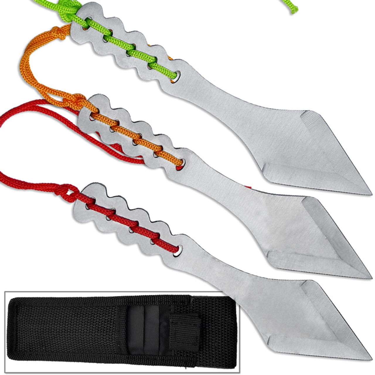 Ninja Throwing Knife Set of 3 Skulls Design Red, Orange, Green