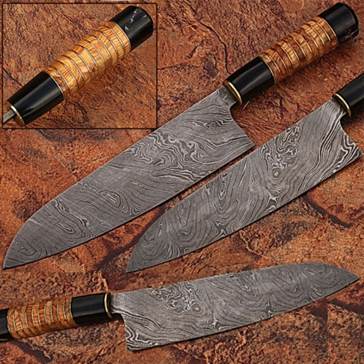 Knife Olive Wood Pocket Knife Set Damascus Pocket knife for men