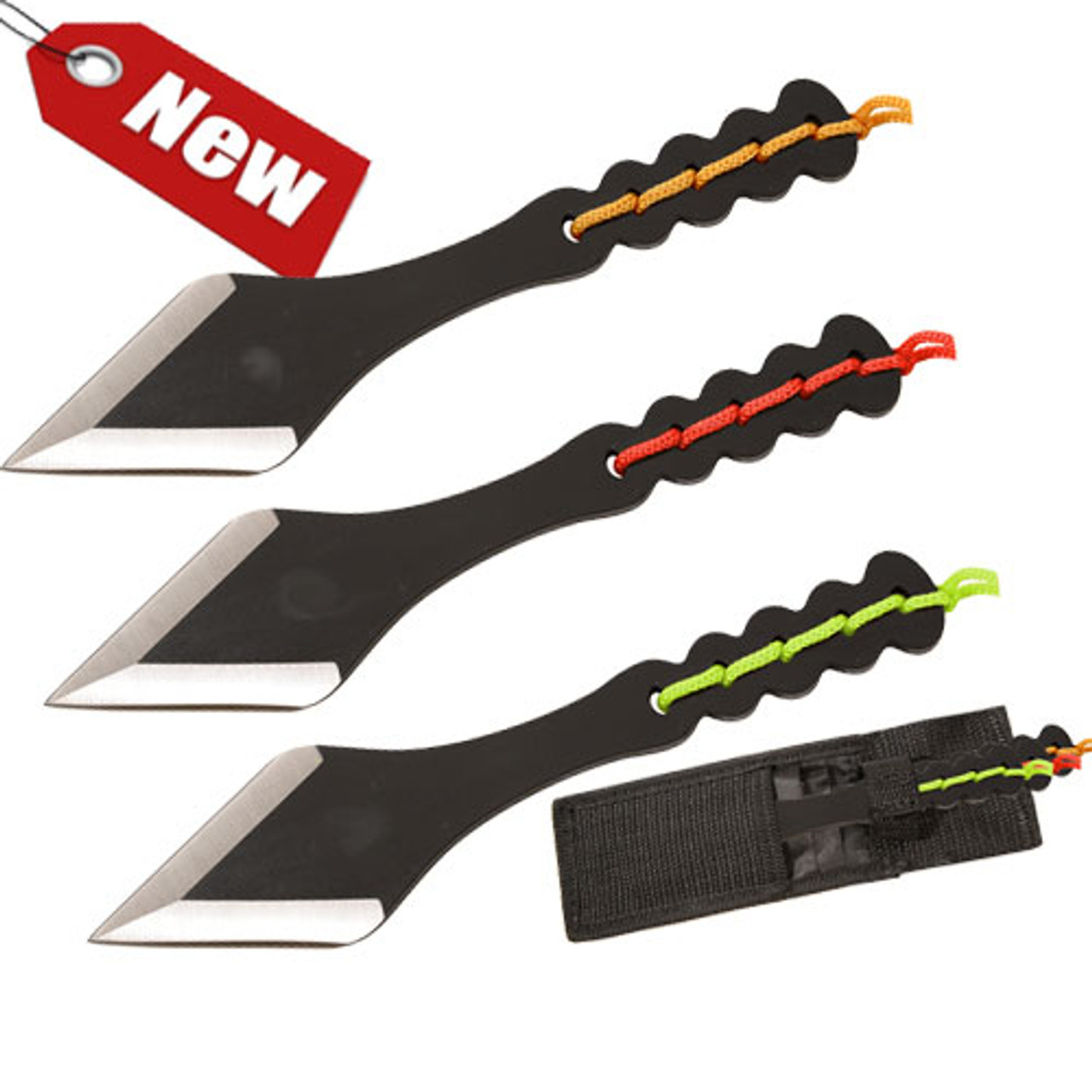Ninja Black Tanto Throwing Knives Set of 3 Kunai Red, Orange, Green - Edge  Import