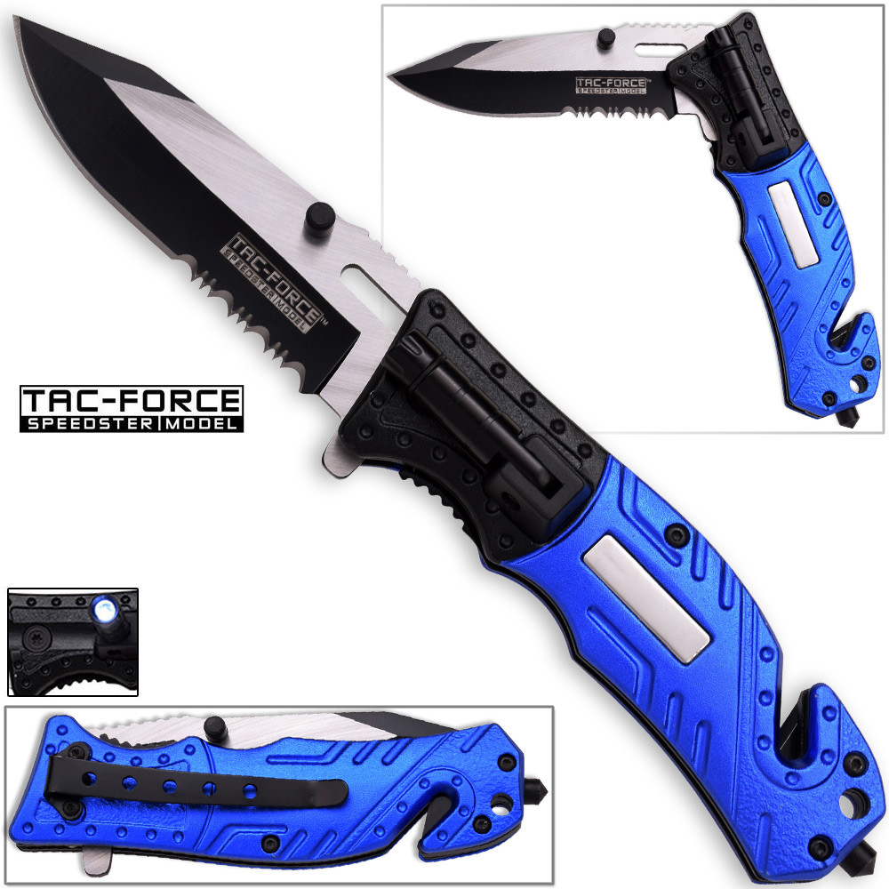 8in TAC Force Police Rescue Flashlight Pocket Knife Spring