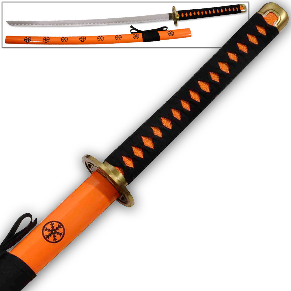 Supreme Kai Katana Japanese Tosho Sword Orange & Black Ornate Edge Import