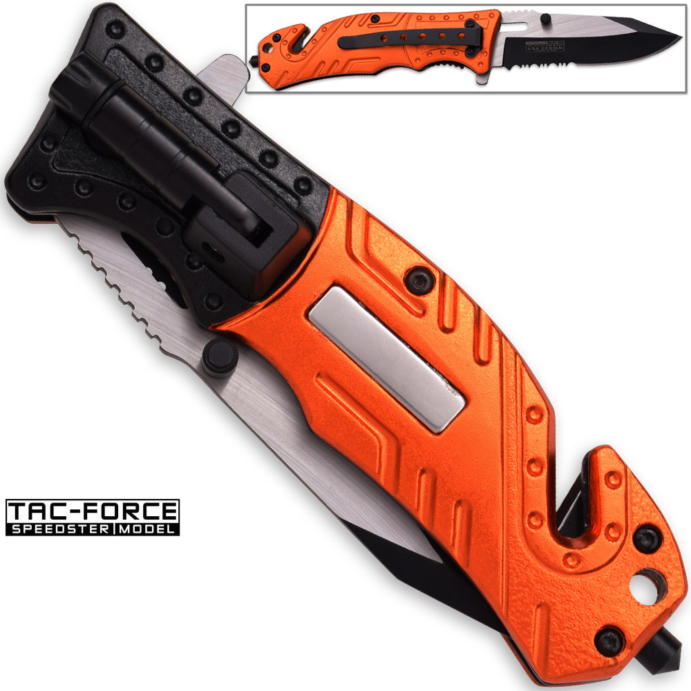8in TAC Force EMT Hi-Vis Rescue Flashlight Pocket Knife Spring