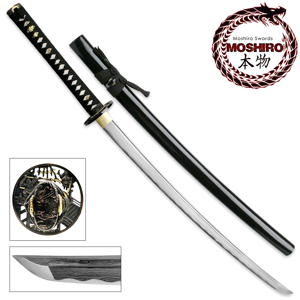 MOSHIRO Folded Steel Samurai Sword 1000+ Layers Battle Ready Ronin