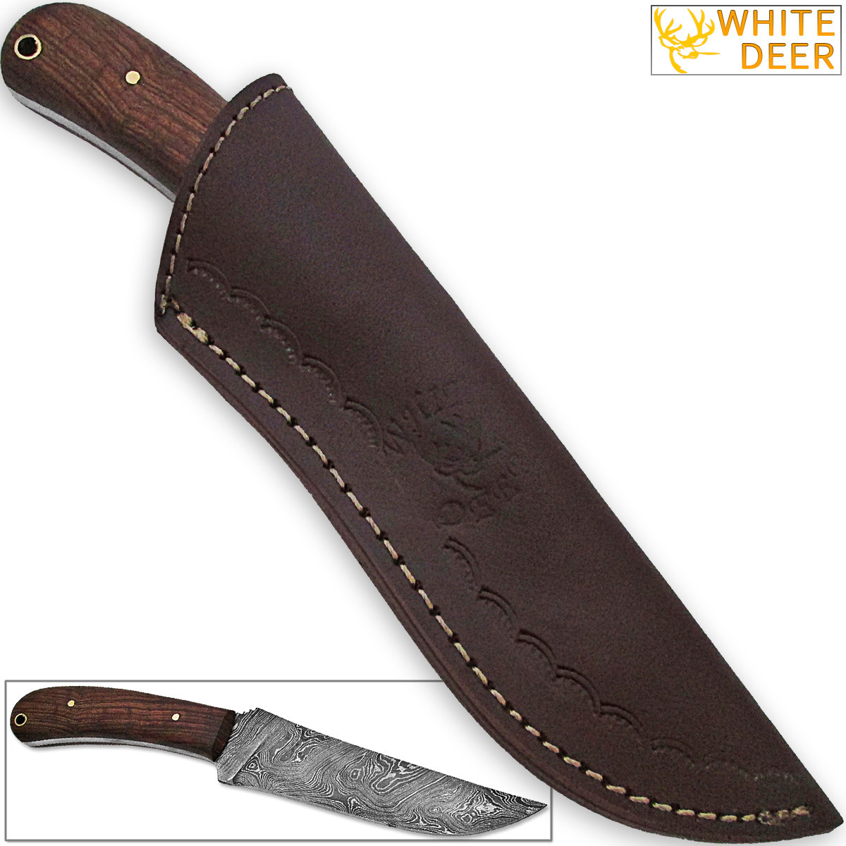 White Deer winkler Executive Damascus Steel Knife Full Tang Walnut