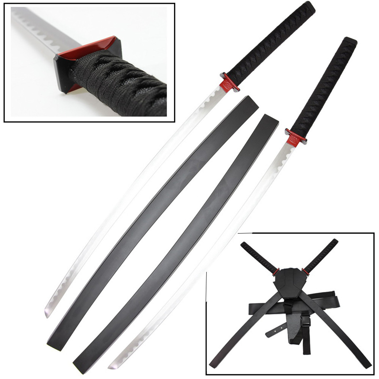 Deadpool Katana Set Carbon Steel Swords Red Suba Dual Backstrap Edge