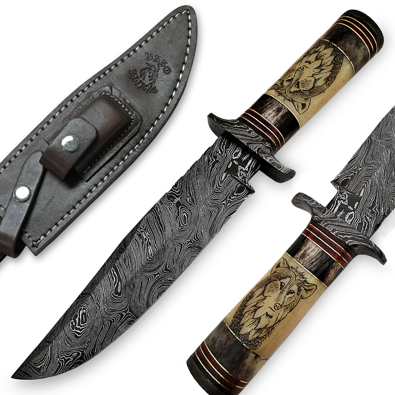 Bowie Knife Damascus Steel Knife Wood Handle DK-139 – The Bowie Knife