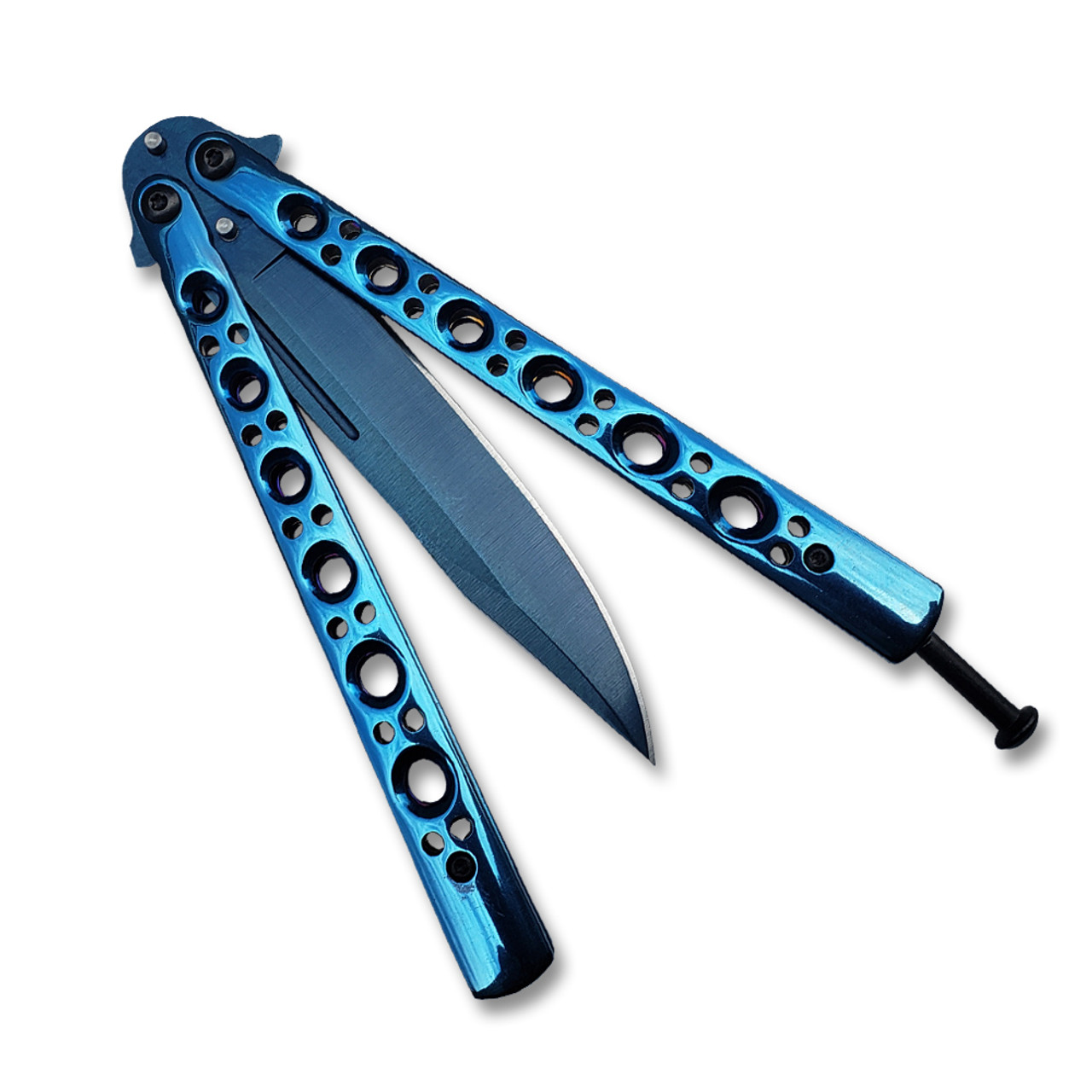 Balisong Butterfly Practice Knife with Blue Twist Style Hand