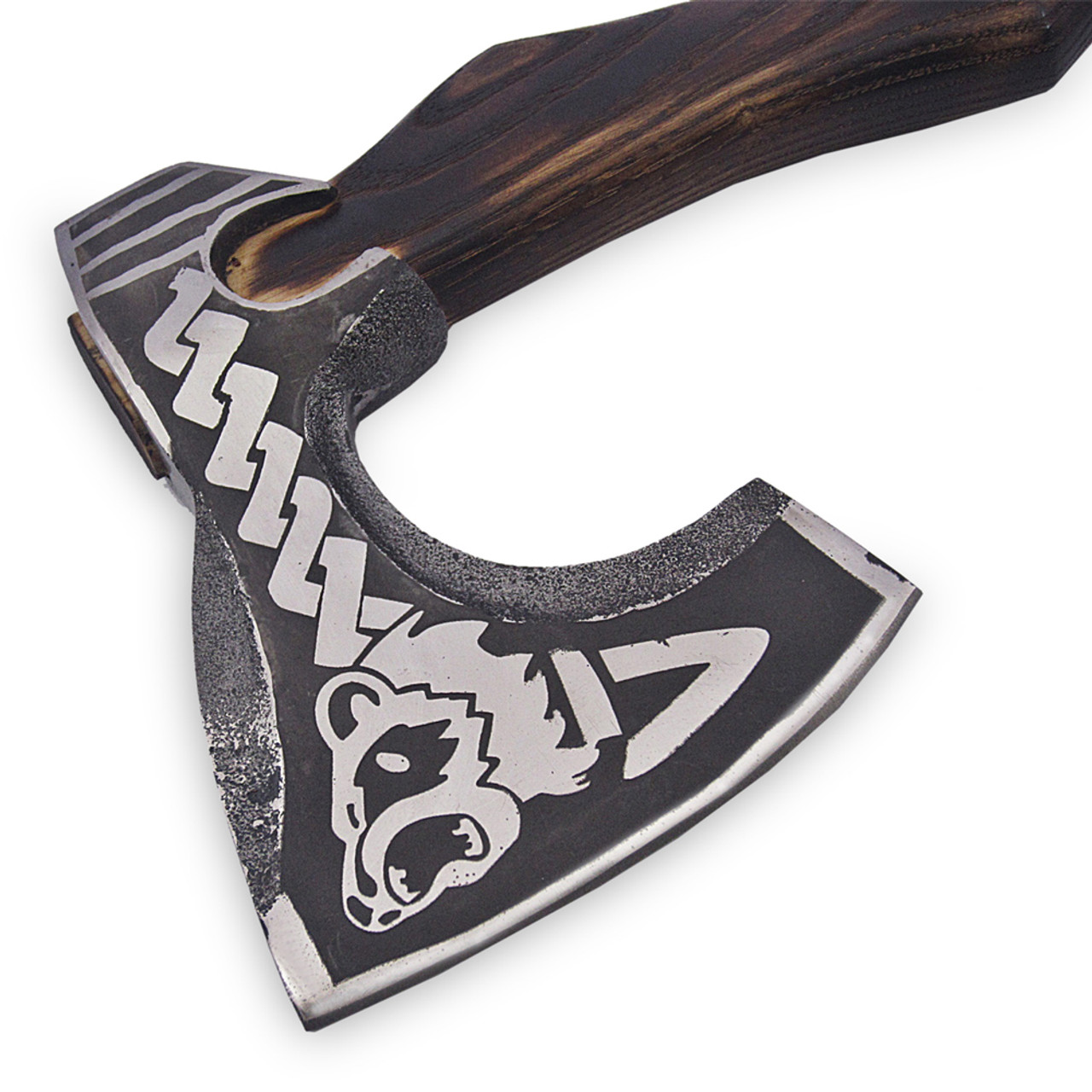 Hand Forge Alaska Brown Bear Head Etched Axe - Edge Import