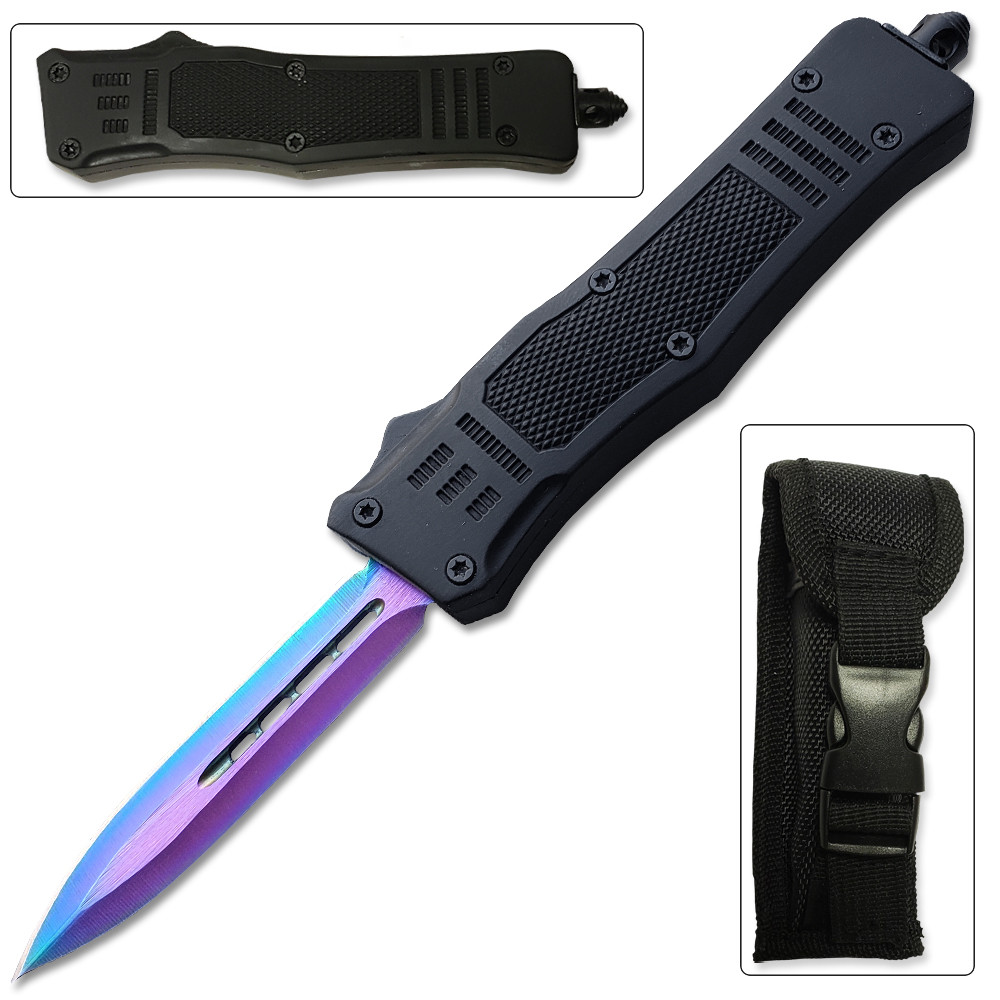 Titanium Legacy Edge OTF Knife Spear Point, Double Edged Blade Edge Import