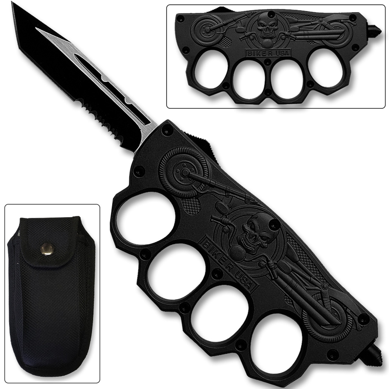Max Knives American brass knuckles USA 30-06 with black 440 stainless steel  bullet grip