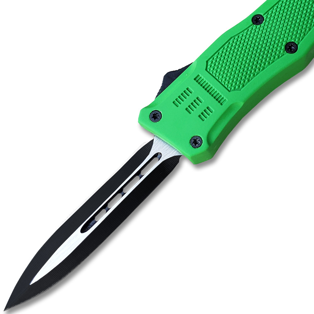 Green Legacy OTF Knife Spear Point, Double Edged Blade - Edge Import