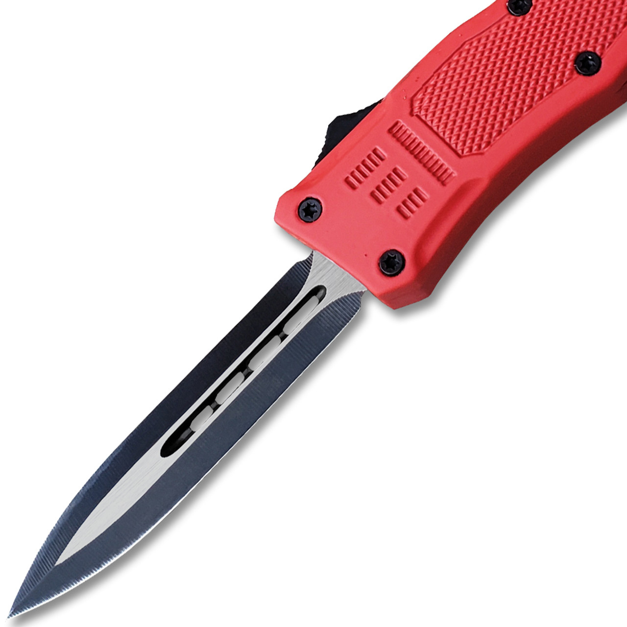 Red Spear Point OTF Out The Front Assisted Open Tactical Glass Breaker Red  Handle - Edge Import