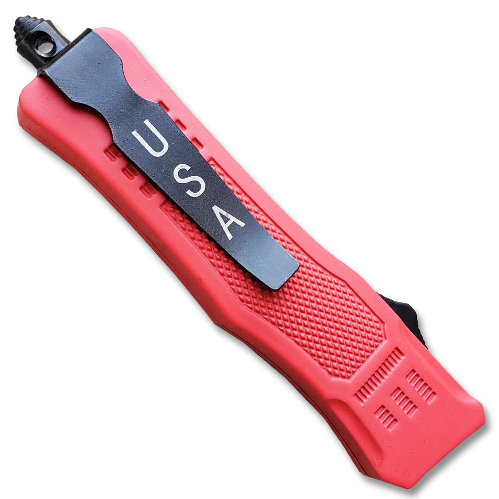 Red Legacy OTF Knife Spear Point, Double Edged Blade - Edge Import