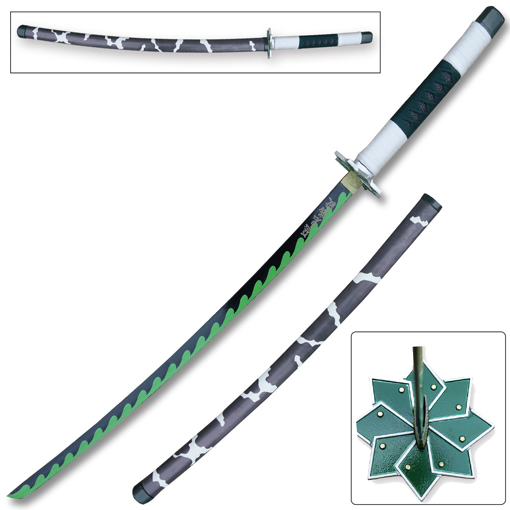 職人89君(89scissors)6.5インチ両剣刃 Demon Slayer - Sanemi Shinazugawa Green Nichirin Sword Katana