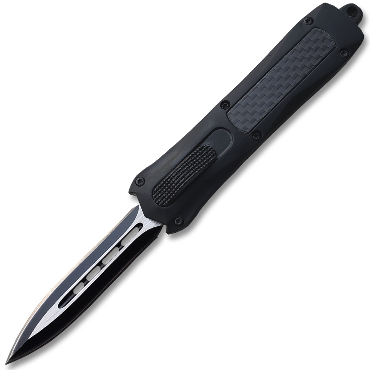 Double Edge Otf Knife Out The Front Tactical Black Carbon Fiber Handle Edge Import