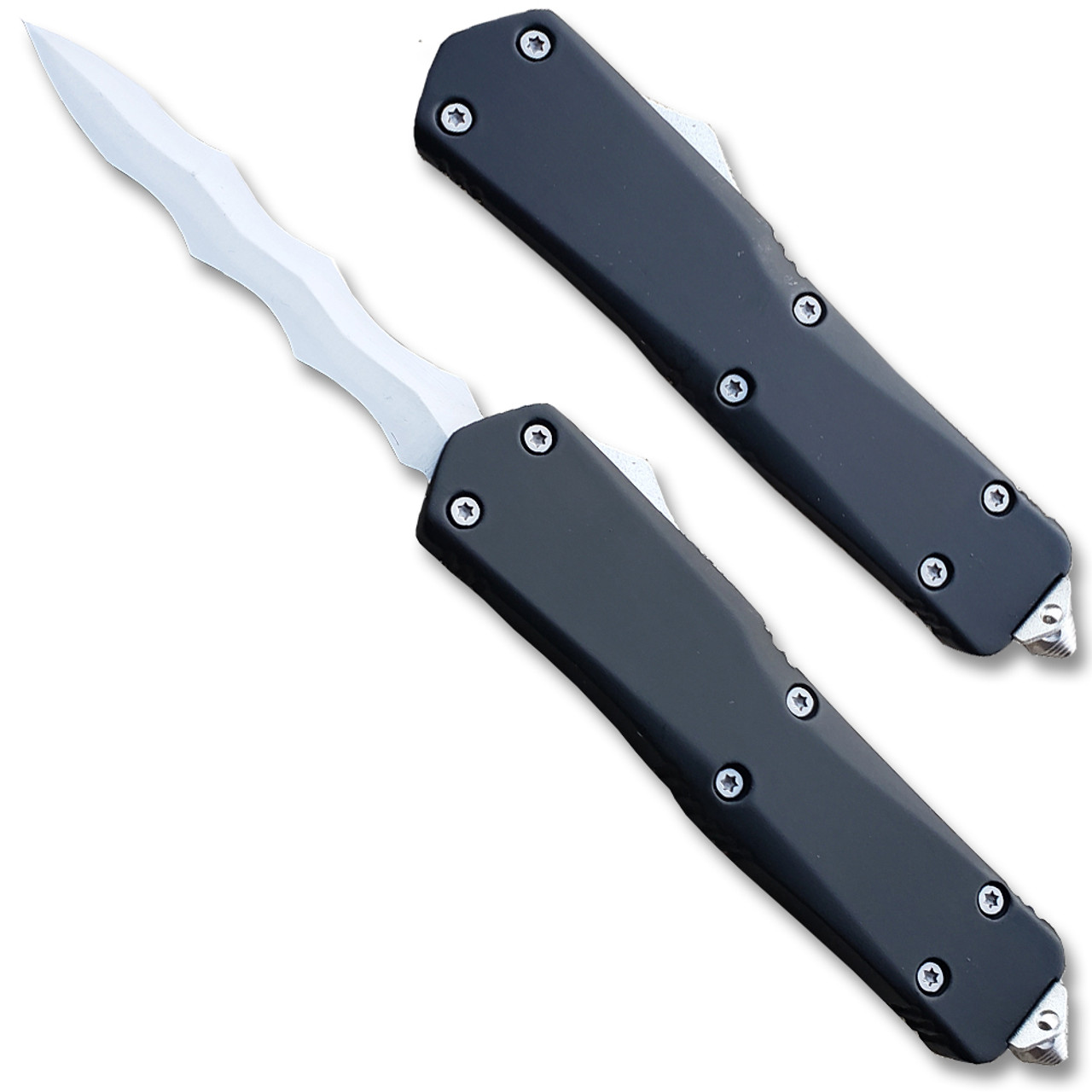 Otf Silver Kriss Double Edge Blade Knife Large Black Handle Edge Import