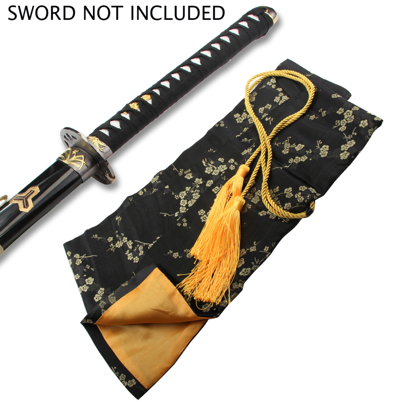BLACK SILK EMBROIDERED SWORD BAG WITH GOLD ROPE TIE - Edge Import