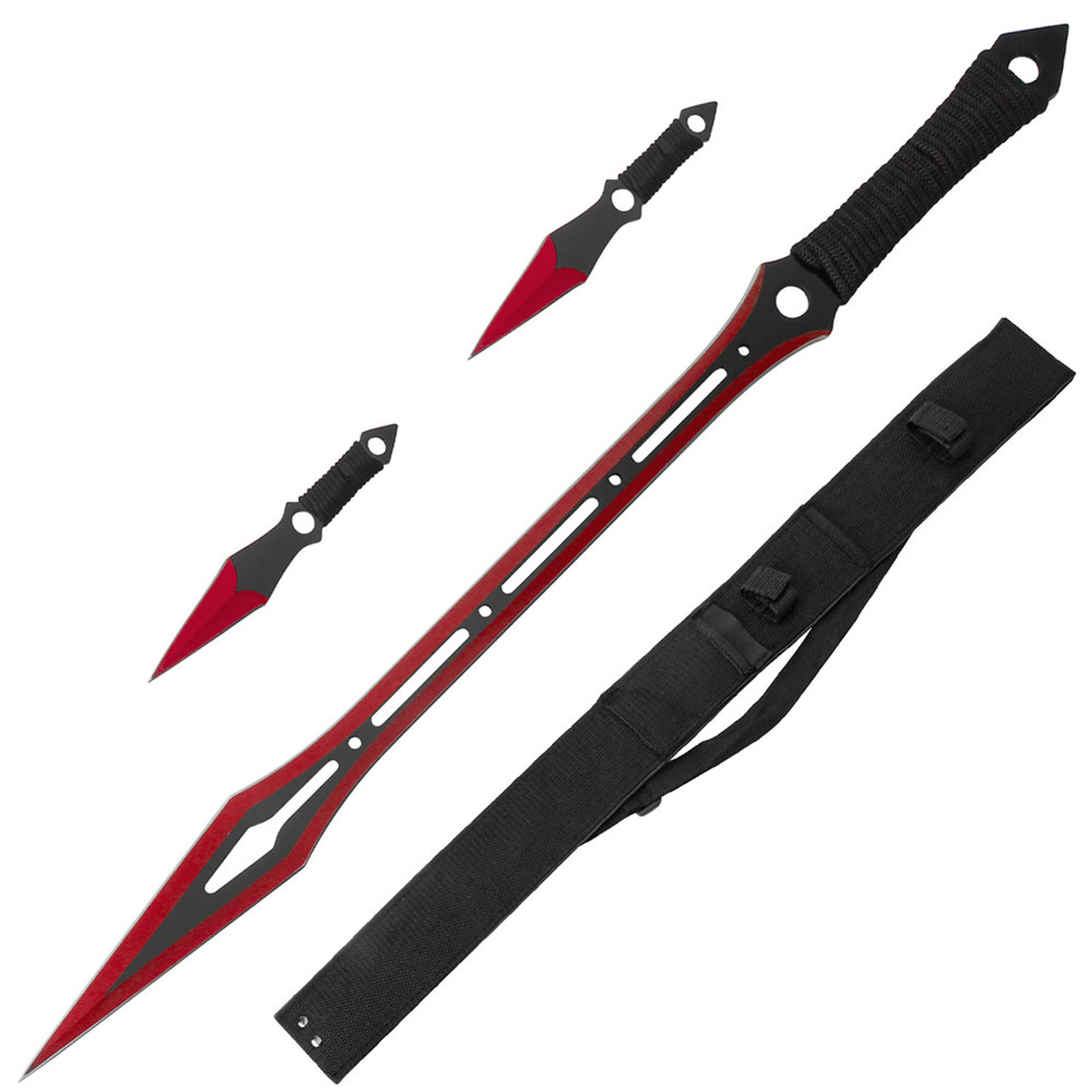 Black Kunai Ninja Sword - Black Ninja Sword Set - Swords with Throwers