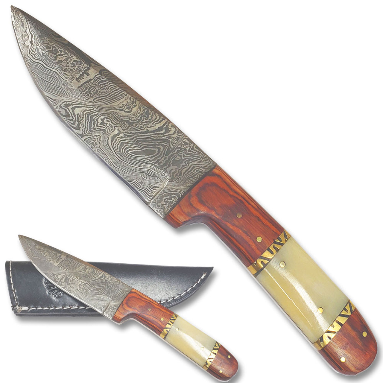 Handmade Damascus Hunting Knife Camel Bone and Frost Wood Handle - Edge  Import
