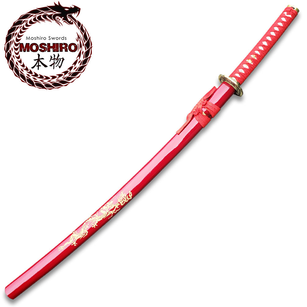 MOSHIRO 1045 Steel Handmade Katana With Dragon Engraved on Red
