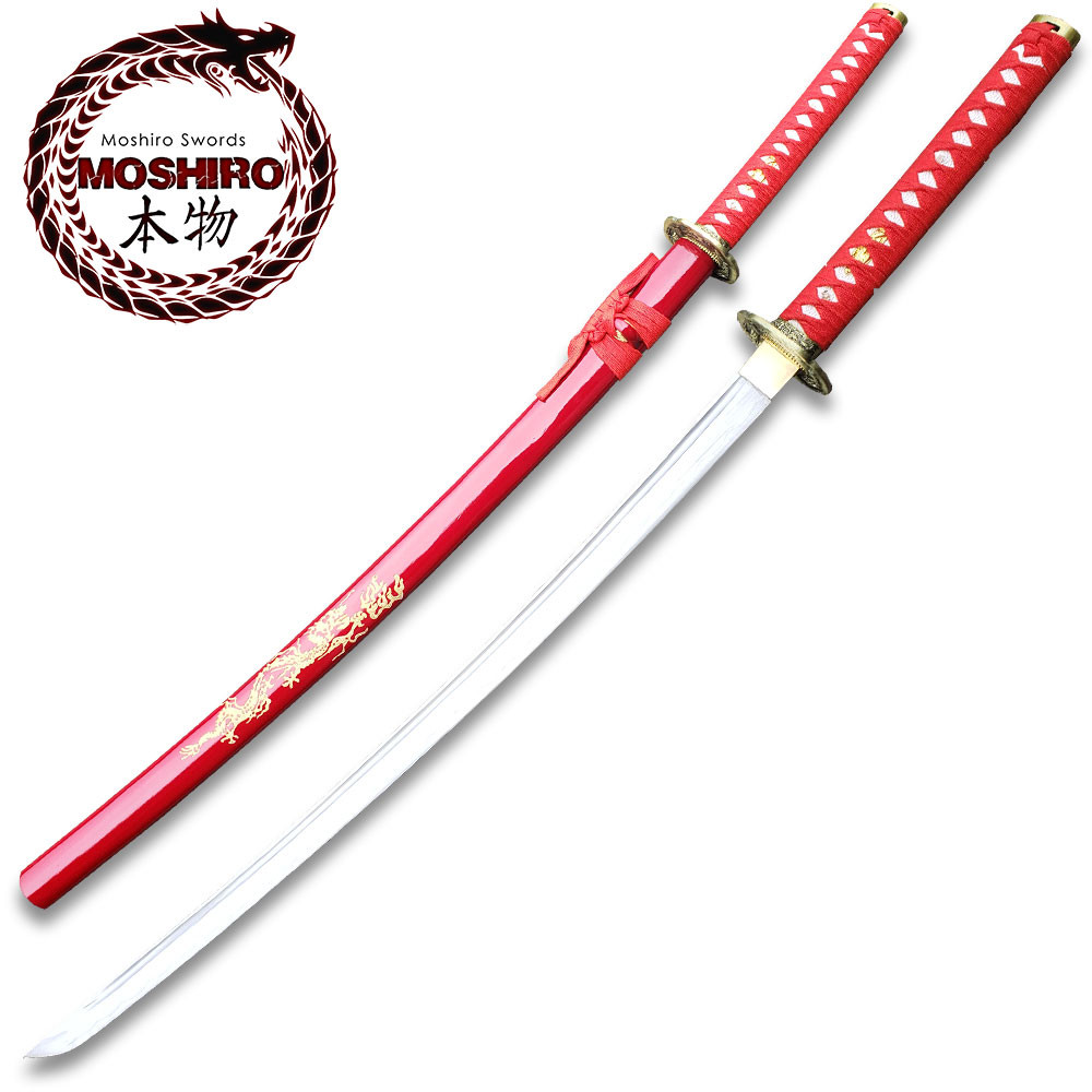 MOSHIRO 1045 Steel Handmade Katana With Dragon Engraved on Red