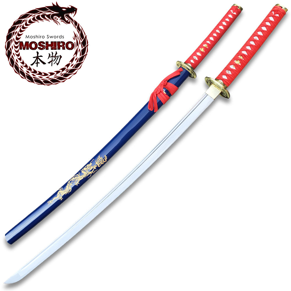 MOSHIRO 1045 Steel Handmade Katana With Dragon Engraved on Blue