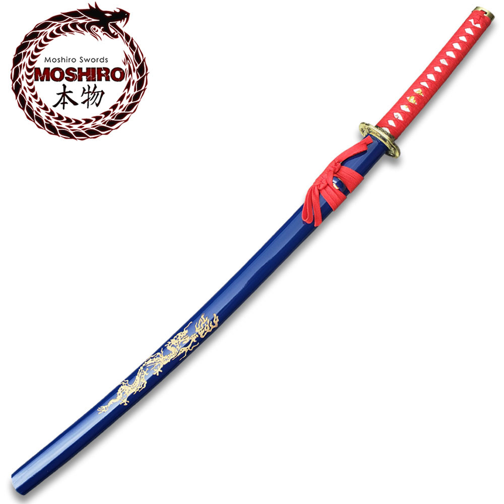 MOSHIRO 1045 Steel Handmade Katana With Dragon Engraved on Blue