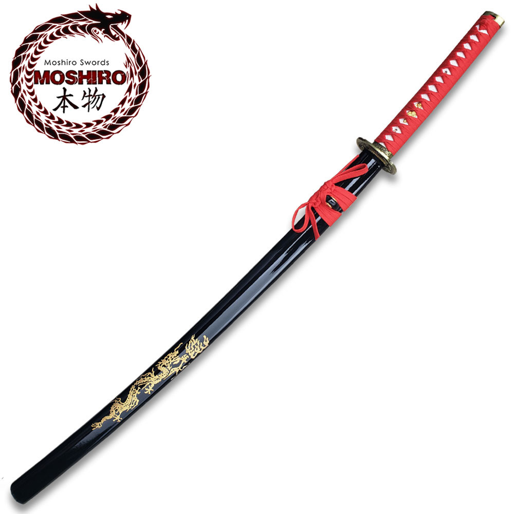 MOSHIRO 1045 Steel Handmade Katana With Dragon Engraved on Black